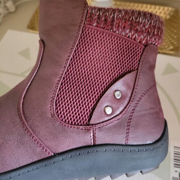 Wanderlust Womens Waterproof Ankle Boots With Knit Cuff & Side Zip Burgundy SZ 7 - Picture 4 of 7
